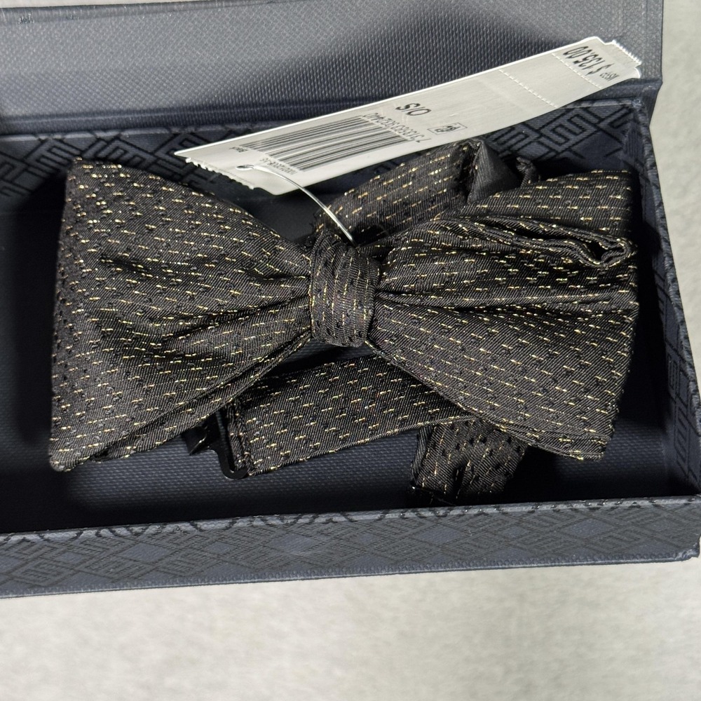 Eton Bow Tie Mens One Size Black Silk Geometric Designer Made Italy Metallic